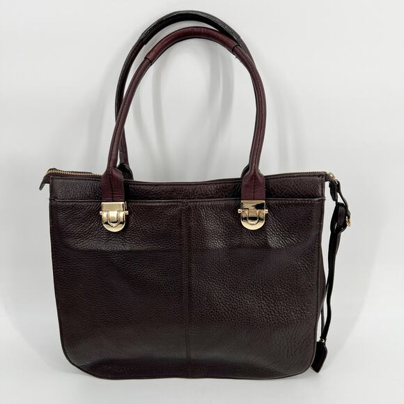 Nordstrom Halogen Satchel Shoulder Bag Womens Chocolate Brown Leather Large Zip - Picture 2 of 9